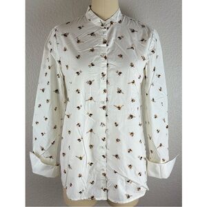 Victoria Beckham Women’s Button-Down  Cream Shirt w/Bumble Bees Print Small